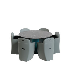 Table ronde jardin 6 personnes avec chaises, mobilier jardin design marbre noir