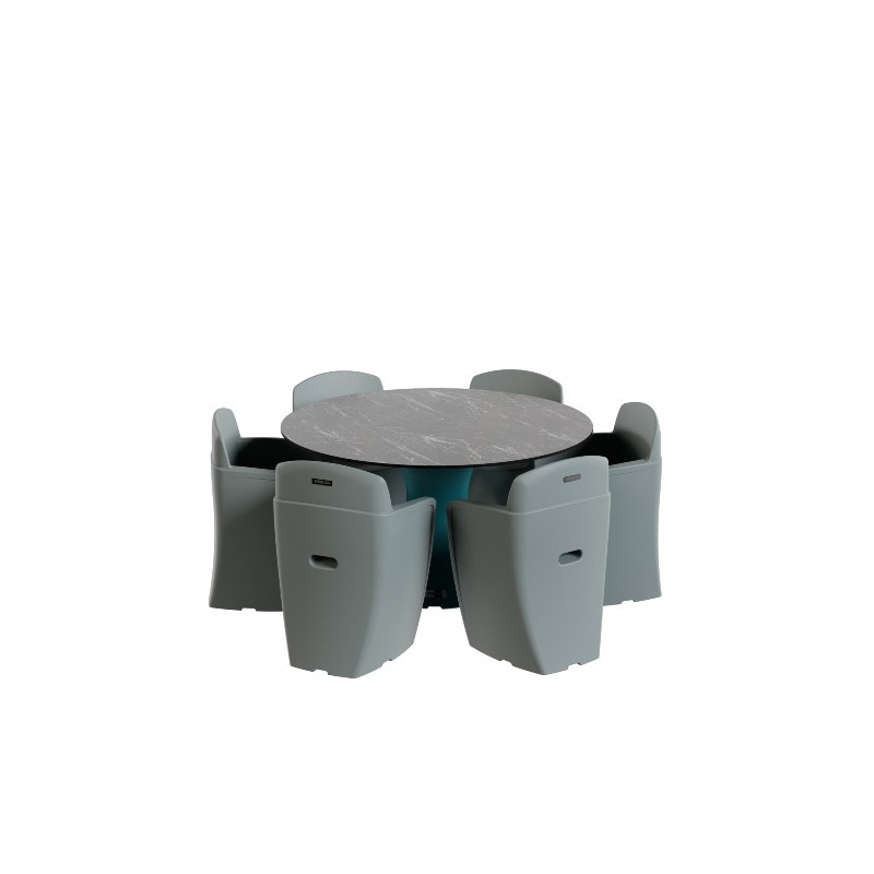 Table ronde jardin 6 personnes avec chaises, mobilier jardin design marbre noir