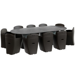 Table ovale et chaise de jardin design 10 personnes, salon de jardin repas 10 places