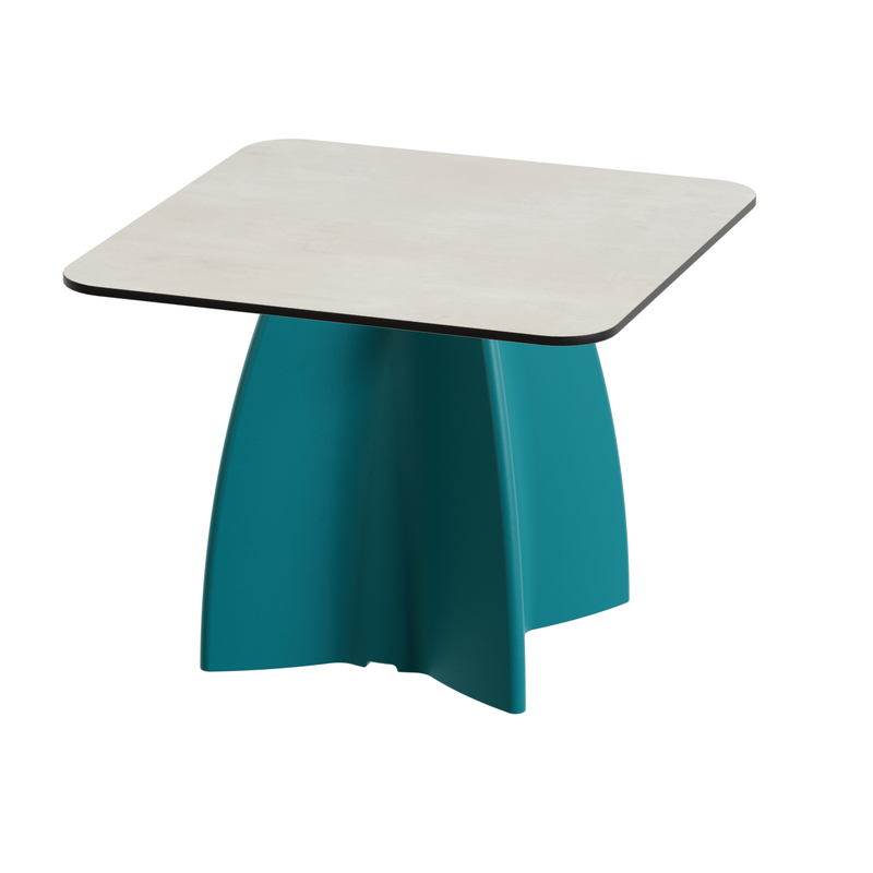 Table basse de jardin carrée design, table basse extérieur coloris crème