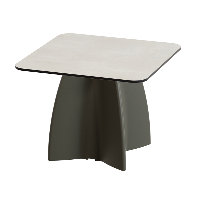 Table basse de jardin carrée design, table basse extérieur coloris crème
