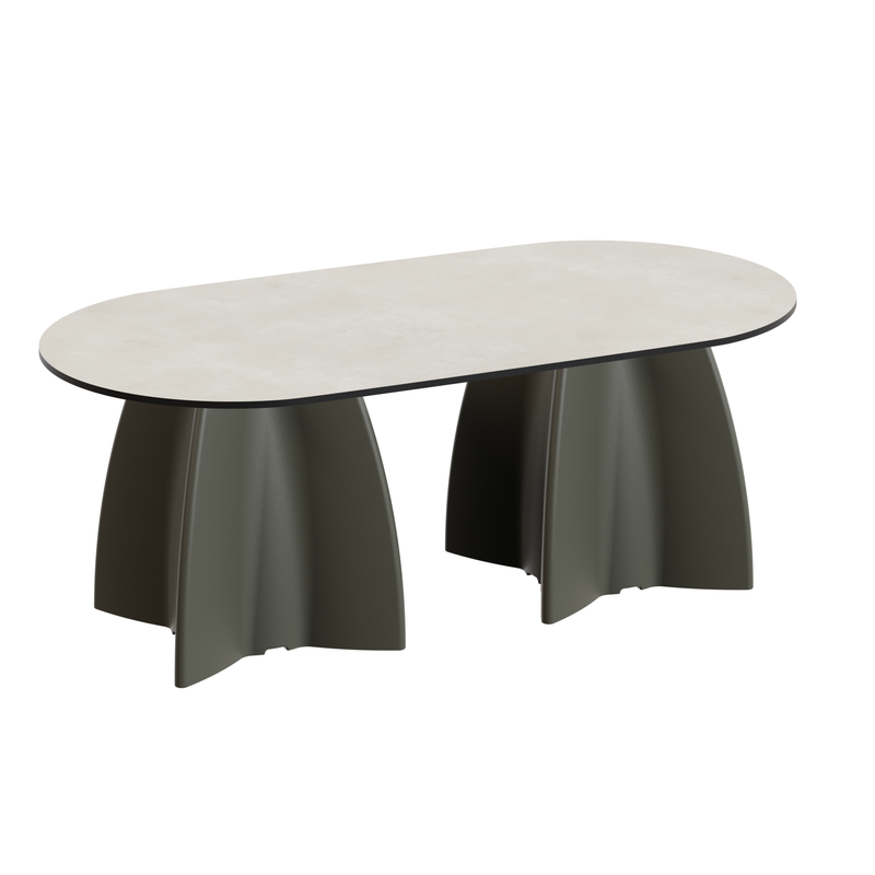Table basse de jardin ovale, table basse ovale design crème