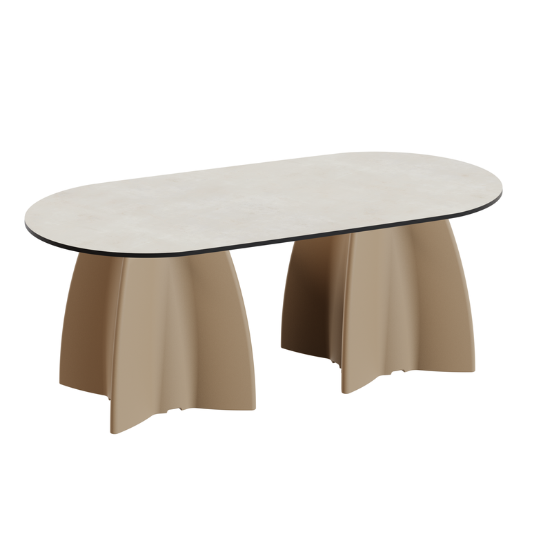 Table basse de jardin ovale, table basse ovale design crème