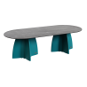 Grande table de jardin ovale marbe noir, table de repas design 10 personnes extérieur
