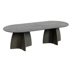 Grande table de jardin ovale marbe noir, table de repas design 10 personnes extérieur