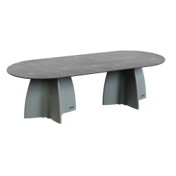 Grande table de jardin ovale marbe noir, table de repas design 10 personnes extérieur