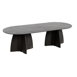 Grande table de jardin ovale marbe noir, table de repas design 10 personnes extérieur