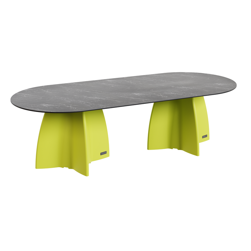 Grande table de jardin ovale marbe noir, table de repas design 10 personnes extérieur