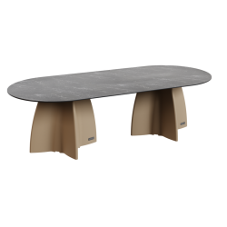 Grande table de jardin ovale marbe noir, table de repas design 10 personnes extérieur