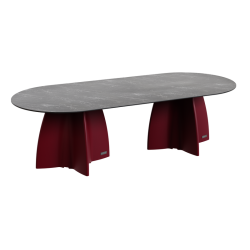 Grande table de jardin ovale marbe noir, table de repas design 10 personnes extérieur
