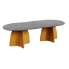 Grande table de jardin ovale marbe noir, table de repas design 10 personnes extérieur