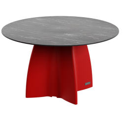 Table jardin ronde marbre noir, table jardin design 6 personnes