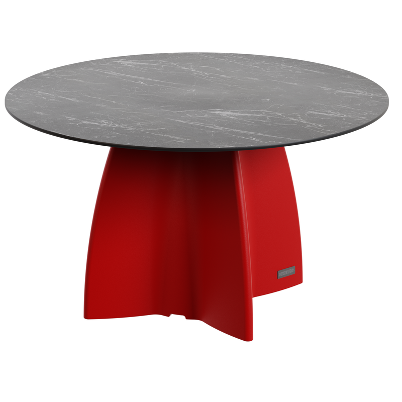 Table jardin ronde marbre noir, table jardin design 6 personnes