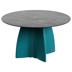 Table jardin ronde marbre noir, table jardin design 6 personnes