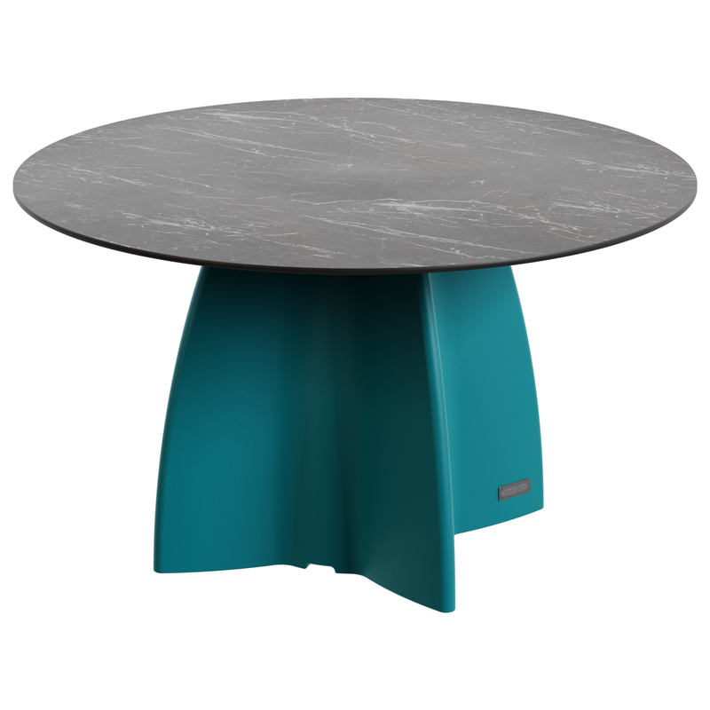 Table jardin ronde marbre noir, table jardin design 6 personnes