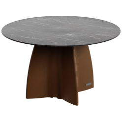 Table jardin ronde marbre noir, table jardin design 6 personnes