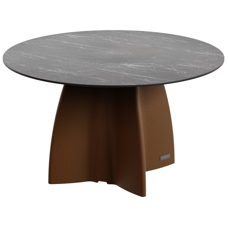 Table jardin ronde marbre noir, table jardin design 6 personnes