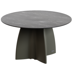 Table jardin ronde marbre noir, table jardin design 6 personnes