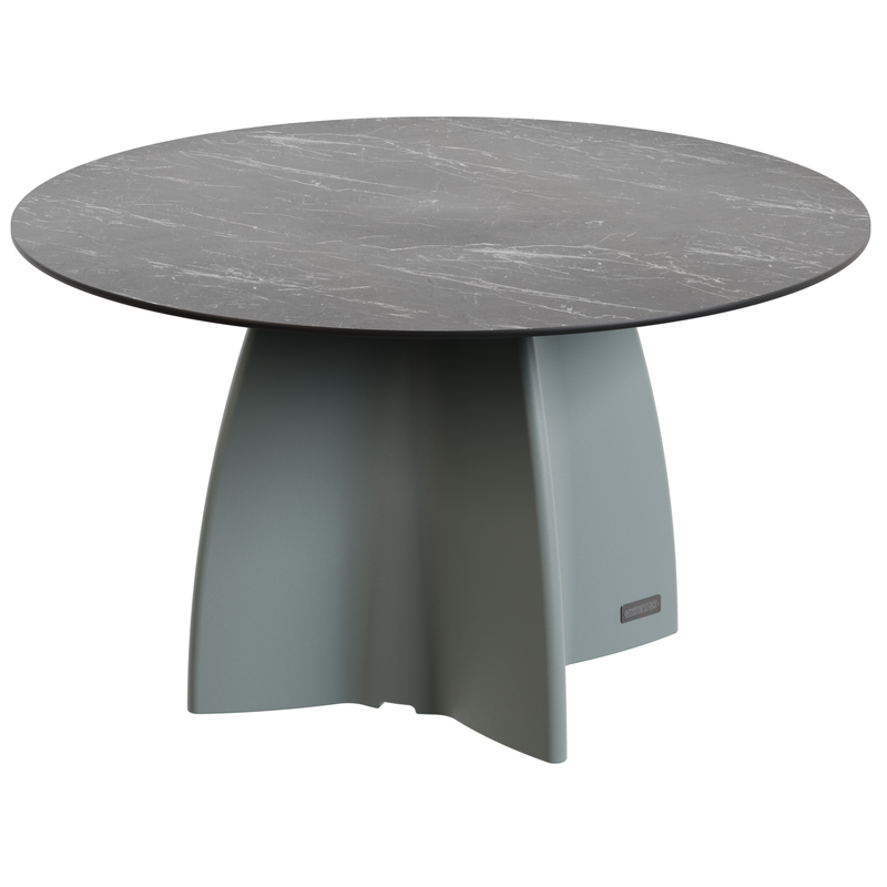 Table jardin ronde marbre noir, table jardin design 6 personnes