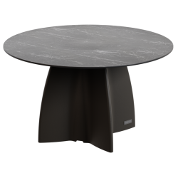 Table jardin ronde marbre noir, table jardin design 6 personnes