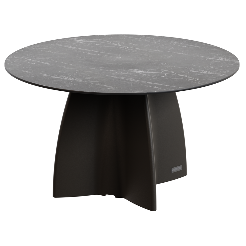 Table jardin ronde marbre noir, table jardin design 6 personnes