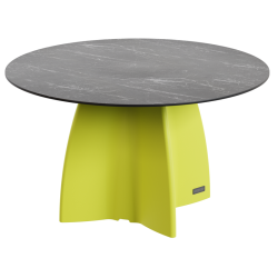 Table jardin ronde marbre noir, table jardin design 6 personnes