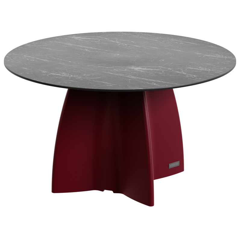 Table jardin ronde marbre noir, table jardin design 6 personnes
