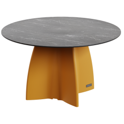 Table jardin ronde marbre noir, table jardin design 6 personnes