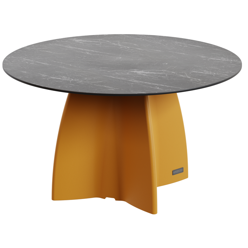 Table jardin ronde marbre noir, table jardin design 6 personnes