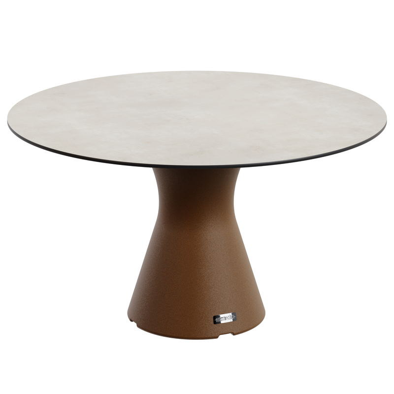 Table design pied central 6 personnes, table ronde jardin haute gamme