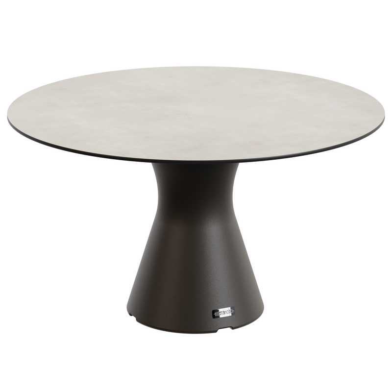 Table design pied central 6 personnes, table ronde jardin haute gamme