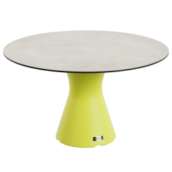 Table design pied central 6 personnes, table ronde jardin haute gamme