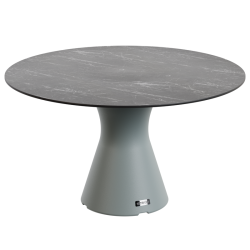 Table jardin marbre noir design, table ronde pied central 6 personnes