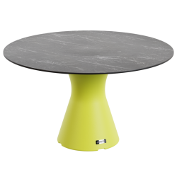 Table jardin marbre noir design, table ronde pied central 6 personnes