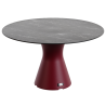 Table jardin marbre noir design, table ronde pied central 6 personnes