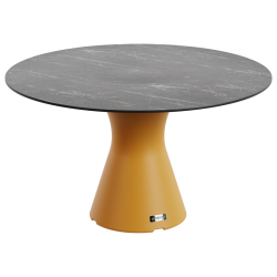 Table jardin marbre noir design, table ronde pied central 6 personnes
