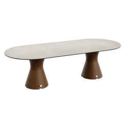 Table de jardin design marbre crème, table jardin ovale 10 personnes