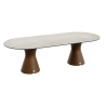 Table de jardin design marbre crème, table jardin ovale 10 personnes