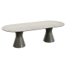 Table de jardin design marbre crème, table jardin ovale 10 personnes