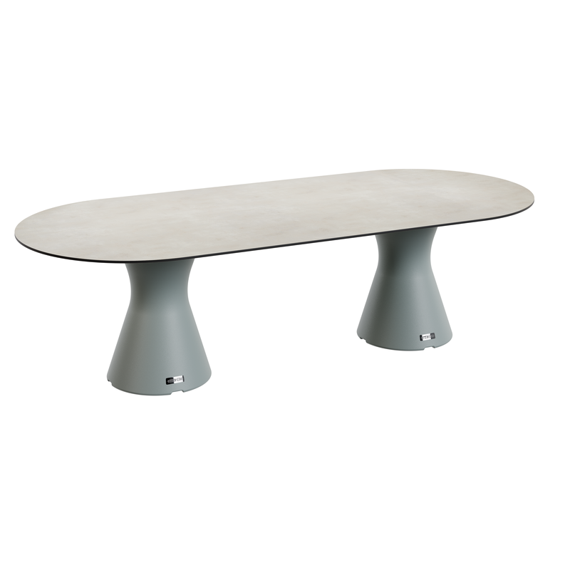 Table de jardin design marbre crème, table jardin ovale 10 personnes