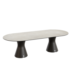 Table de jardin design marbre crème, table jardin ovale 10 personnes