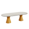 Table de jardin design marbre crème, table jardin ovale 10 personnes