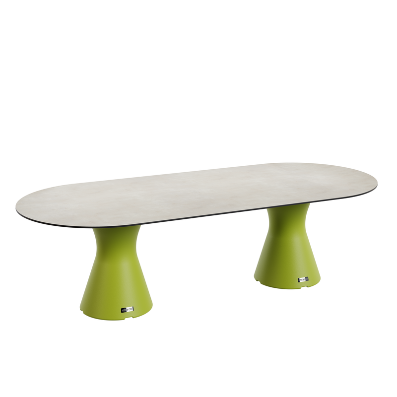 Table de jardin design marbre crème, table jardin ovale 10 personnes