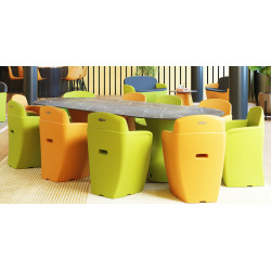 Grande table de jardin ovale marbe noir, table de repas design 10 personnes extérieur