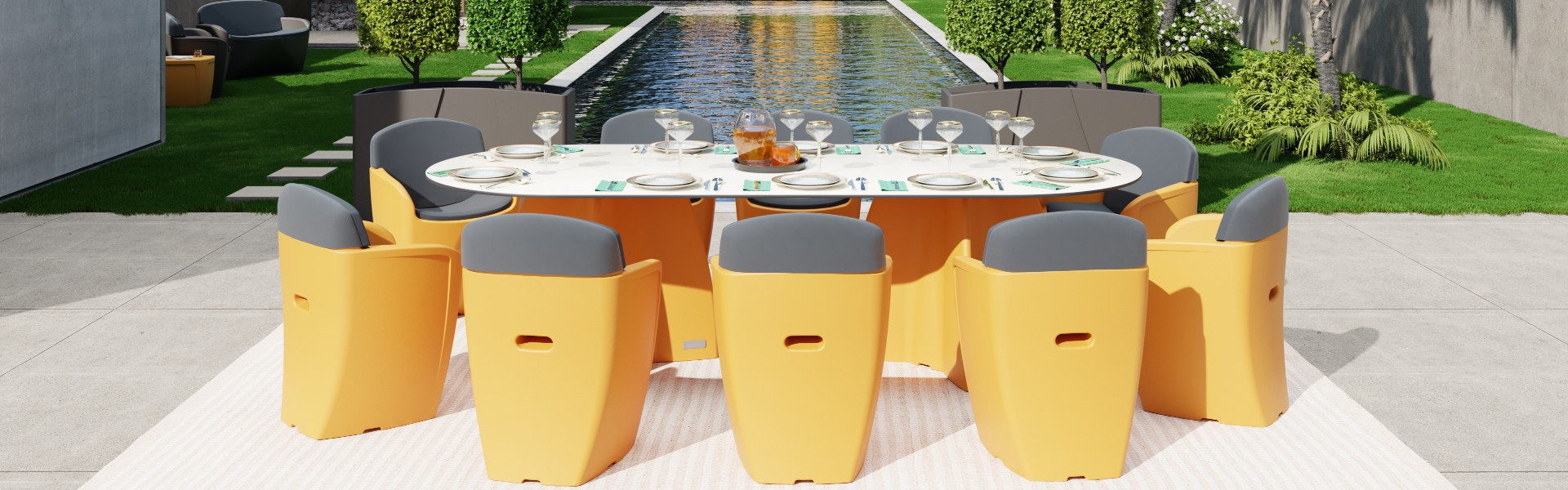 Table de jardin 10 places en résine, grande table à manger design