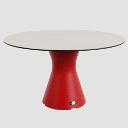 Table design pied central 6 personnes, table ronde jardin haute gamme