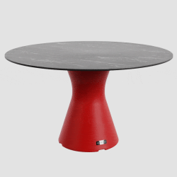 Table jardin marbre noir design, table ronde pied central 6 personnes
