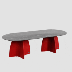 Grande table de jardin ovale marbe noir, table de repas design 10 personnes extérieur
