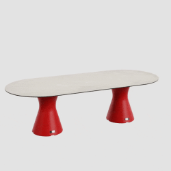 Table de jardin design marbre crème, table jardin ovale 10 personnes